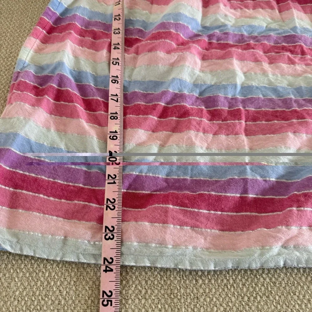 J. Crew Jack Metallic Stripe Peasant Top Tassel Tie Neckline Rainbow M Pastel